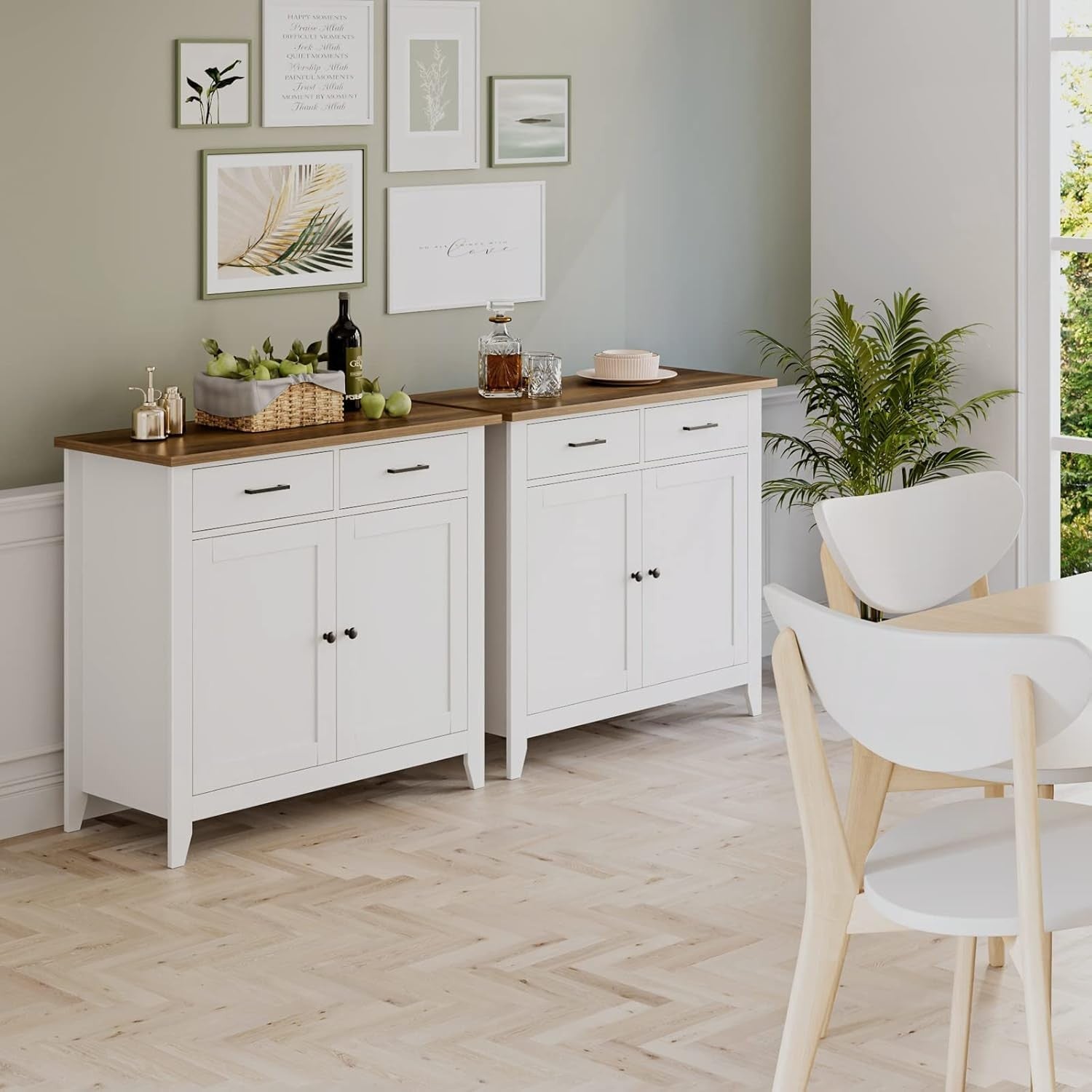 White Sideboard Cabinet 2 Door 2 Drawer Freestanding Storage Unit 91cm