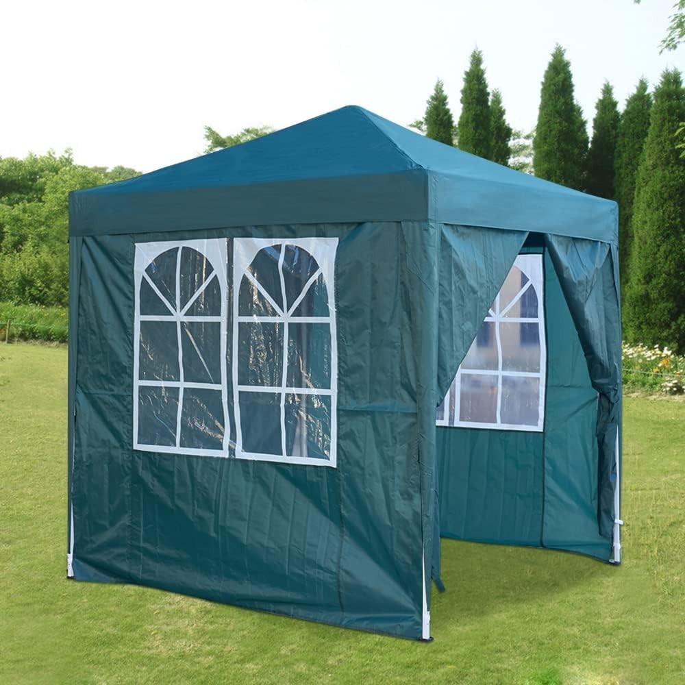 2x2m Green Pop-Up Gazebo Marquee Tent with 4 Polyester Sidewalls Garden Canopy