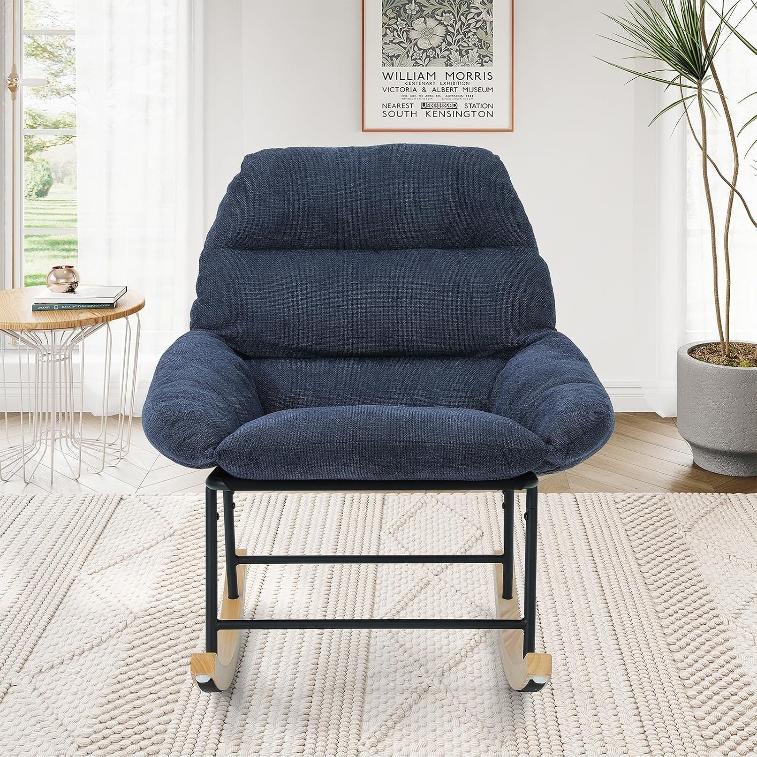 Cozy Lambswool Rocking Chair with High Backrest for Living Room
