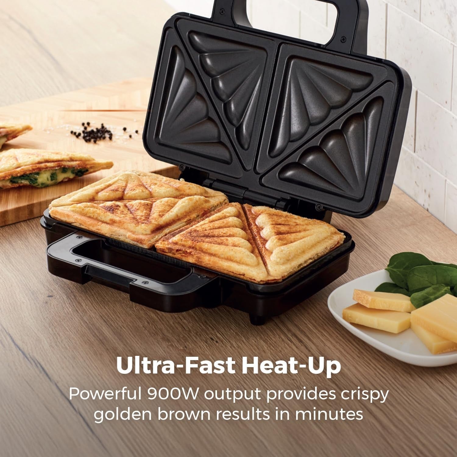 Deep Fill Sandwich Maker 900W Stainless Steel Non-Stick Toastie Grill