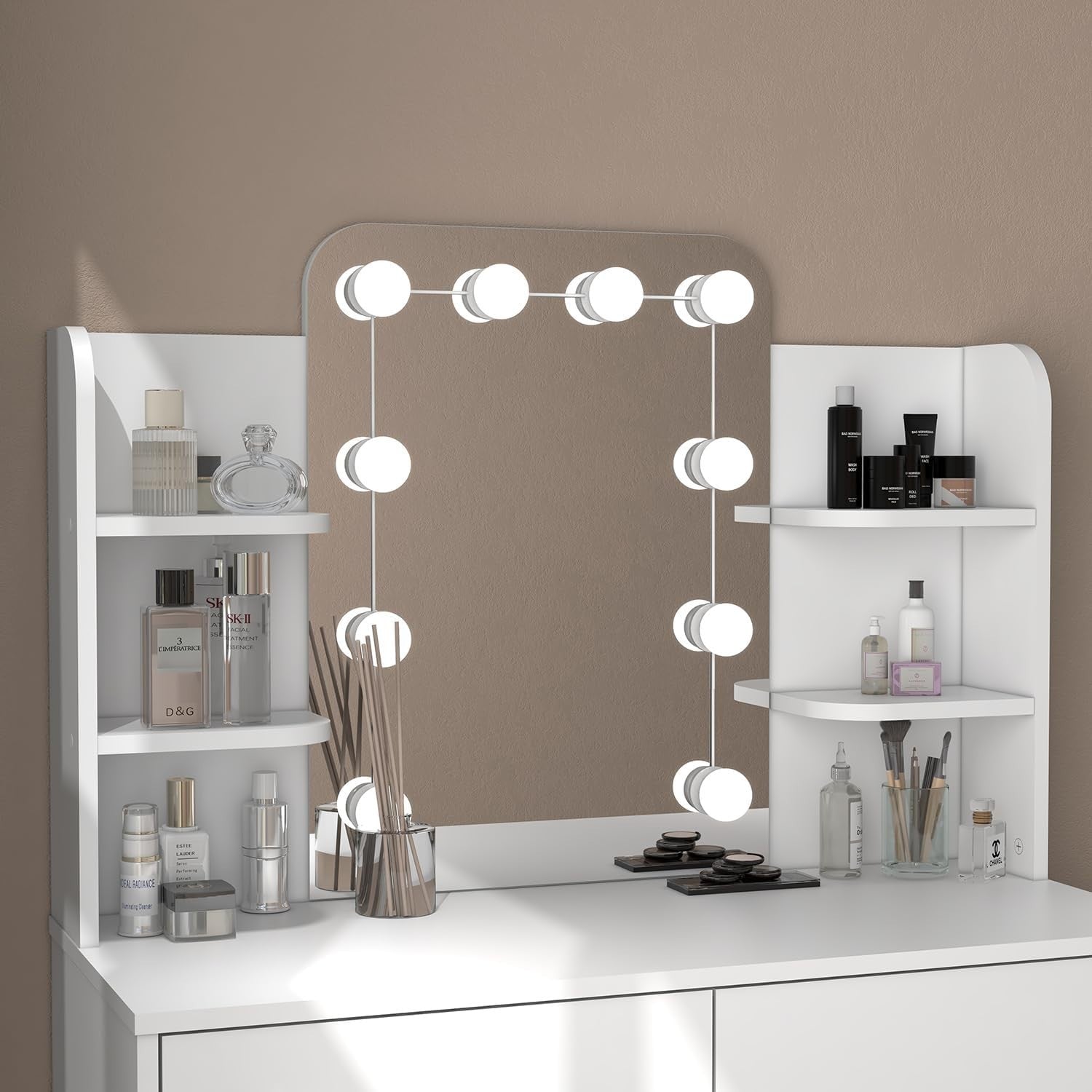Hollywood LED Vanity Dressing Table Makeup Desk 2 Drawers Storage White Modern
