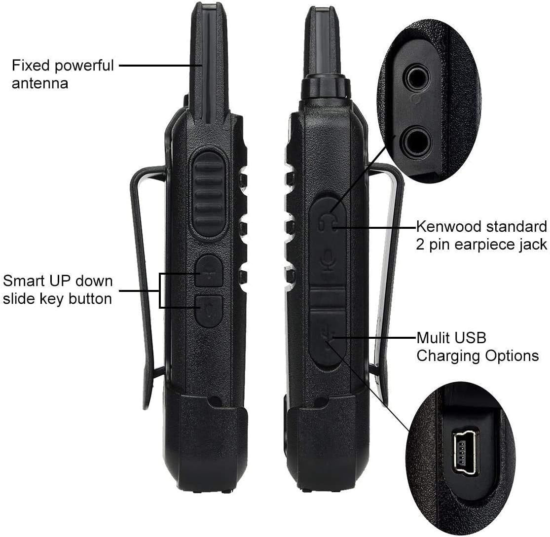 Mini Walkie Talkies PMR446 Rechargeable VOX w Headset 2 Pairs Black