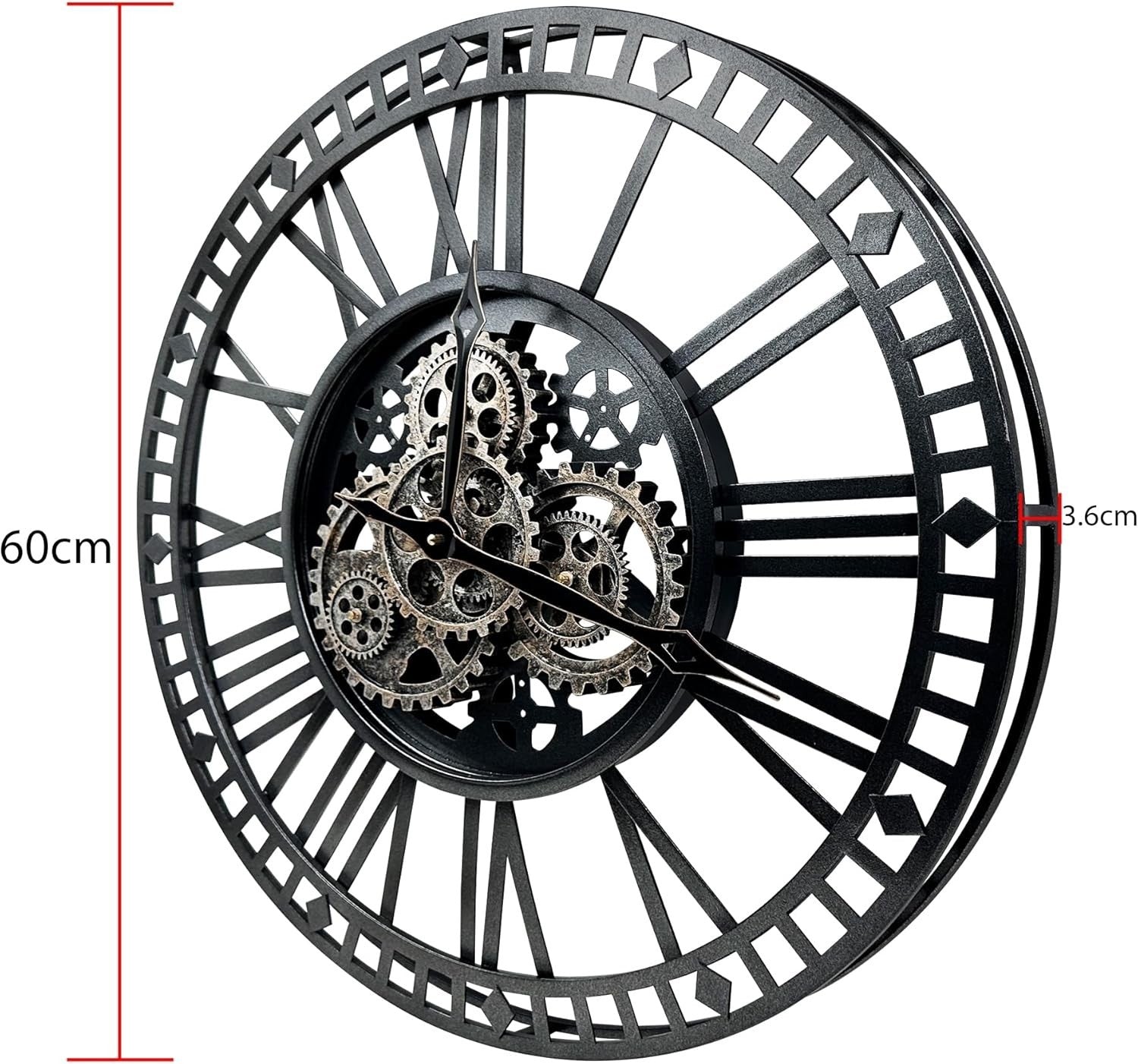 Oversized Industrial Steampunk Wall Clock 24" Silent Moving Gears Decor
