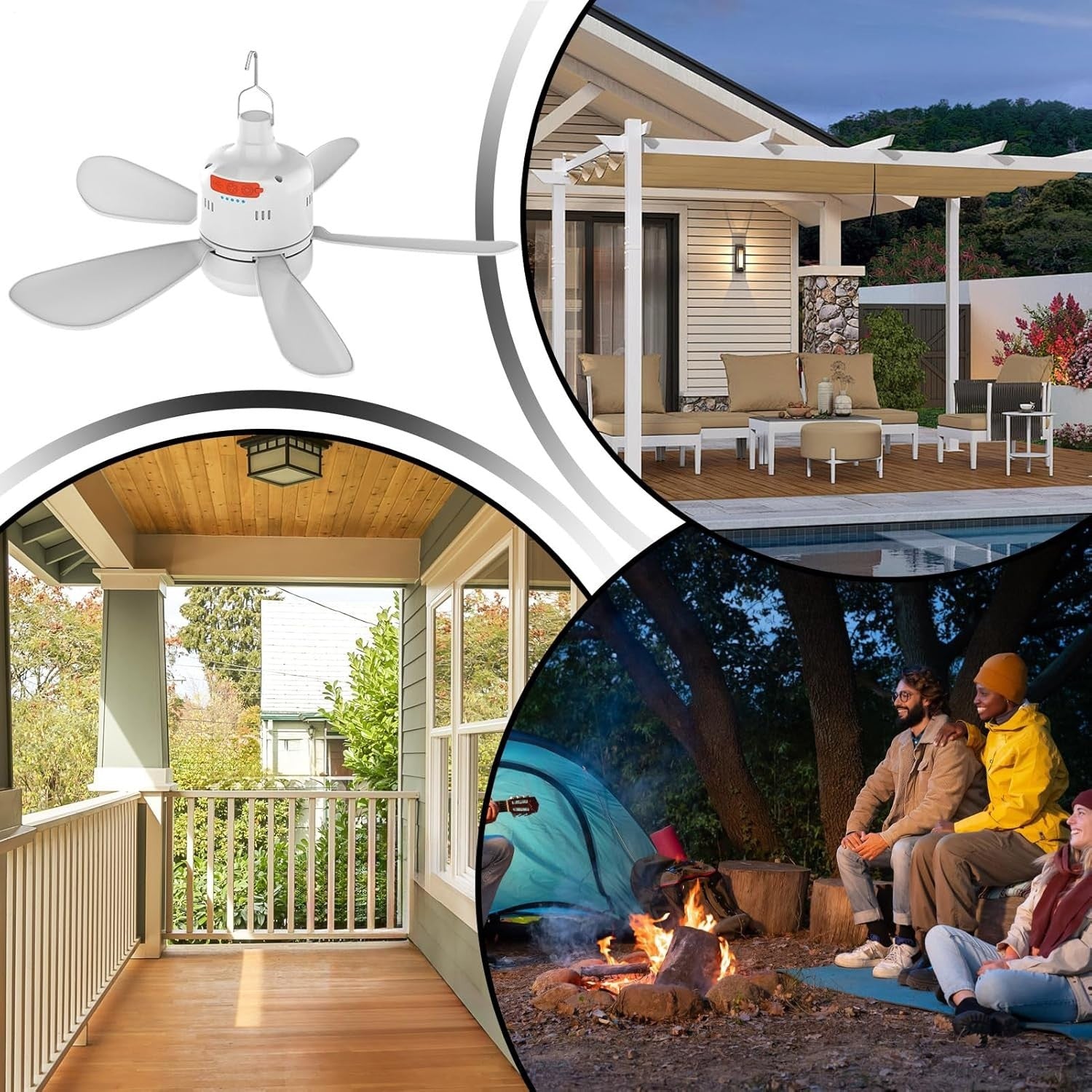Rechargeable Tent Ceiling Fan with Light, 3-Speed, Remote, Portable, Outdoor