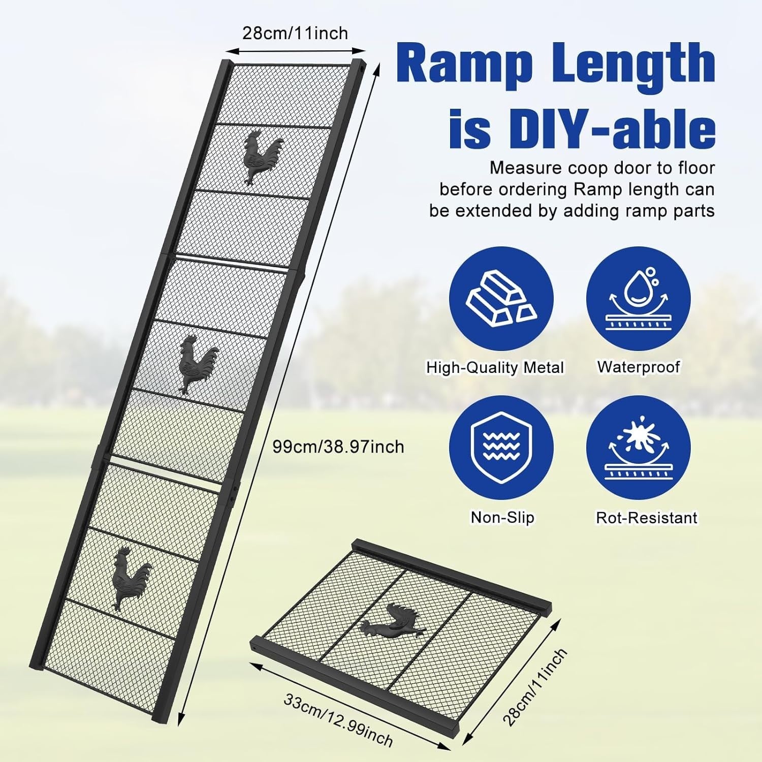 Metal Chicken Coop Ramp Adjustable Non Slip 39in