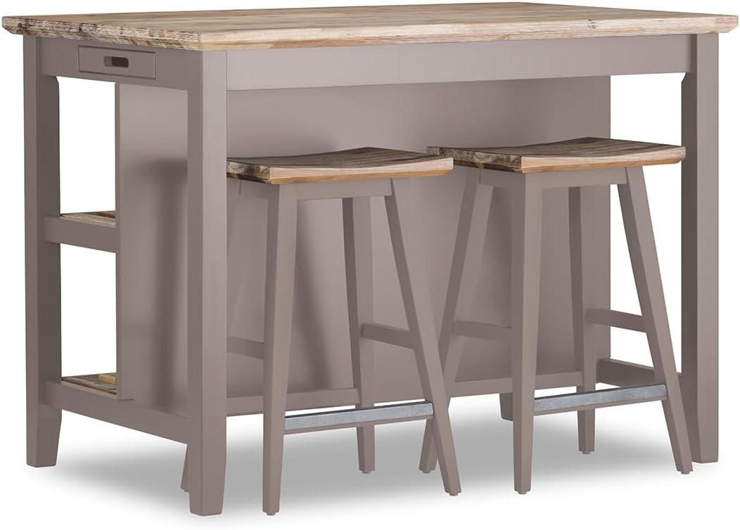 Breakfast Bar with Acacia Wood Top Storage Shelves Kitchen Island Truffle Home