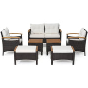 7PC Rattan Garden Patio Sofa Set – Outdoor Chairs Ottomans Table Cushions