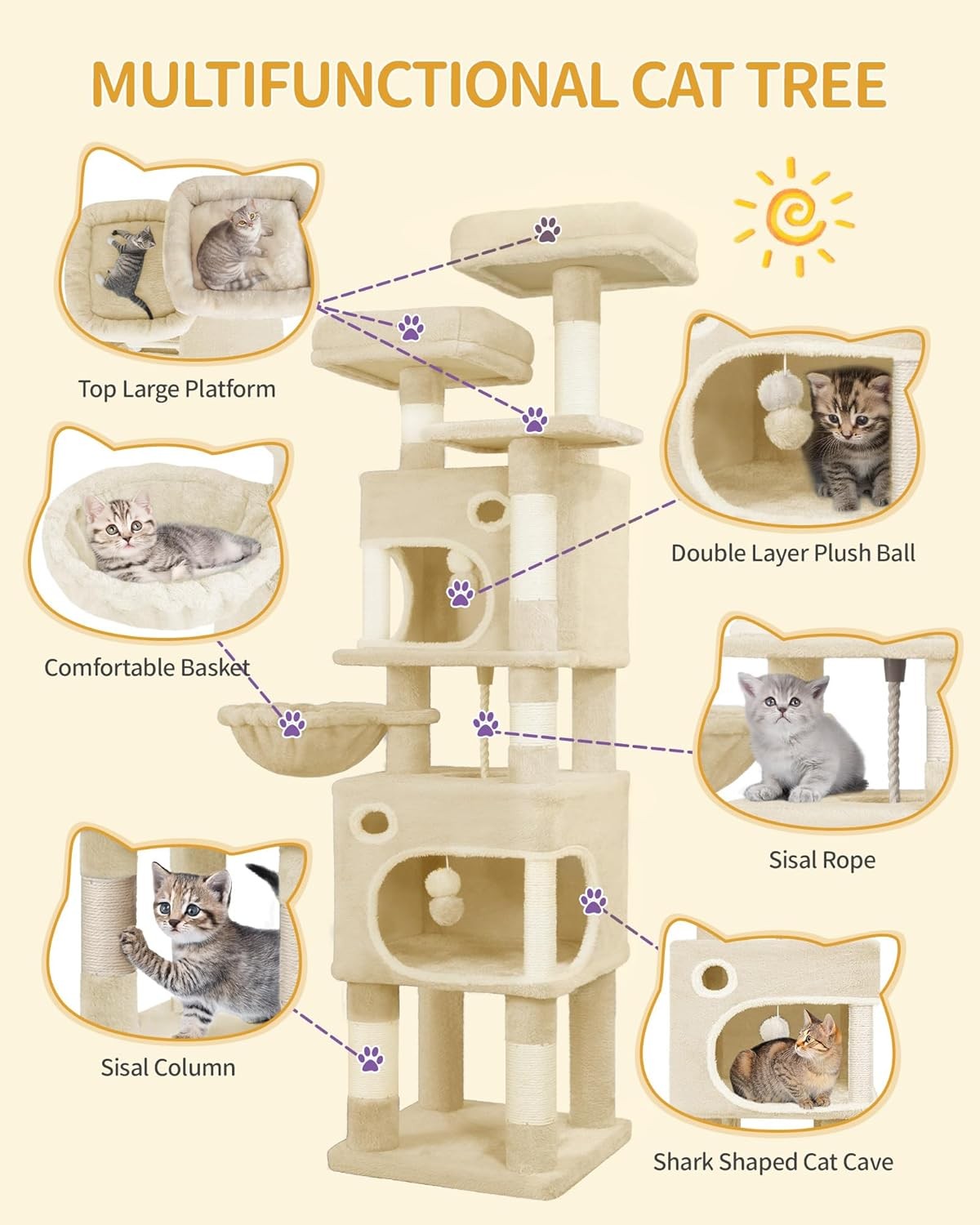 Cat Tree 159cm Tall Tower Condo Scratching Posts Platforms Caves & Basket