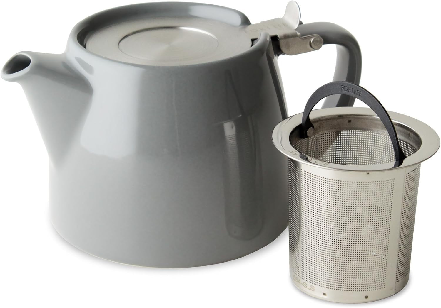 Porcelain Teapot with Infuser 18oz Grey Tea Pot Dishwasher Safe Lid
