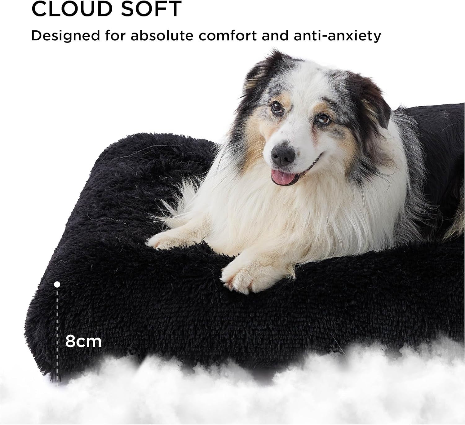 XXL Fluffy Dog Crate Bed Washable Anti Slip Warm Cushion 119x74cm Black