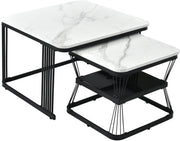 Nesting Coffee Table Set of 2 Square Modern End Side Tables Wood Top Metal Frame