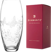 Crystal Glass Flower Vase 30cm Tall Etched Butterfly Floral Home Décor