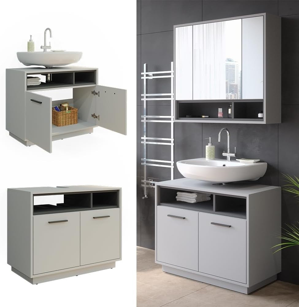 Grey Bathroom Sink Cabinet Vanity Storage Unit with Shelf 80x64cm Modern