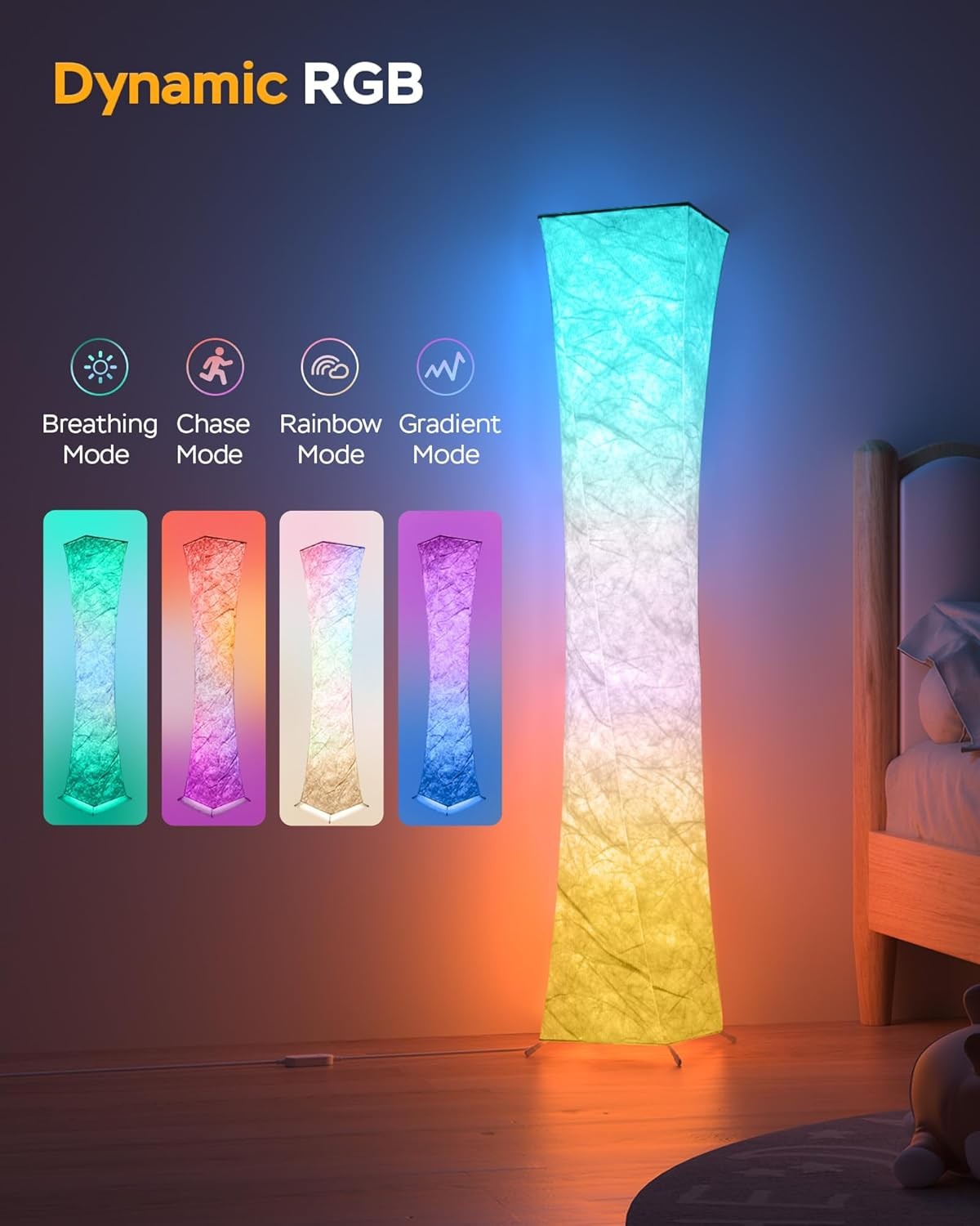 Smart RGB LED Floor Lamp App Remote Music Sync Dimmable Mood Light