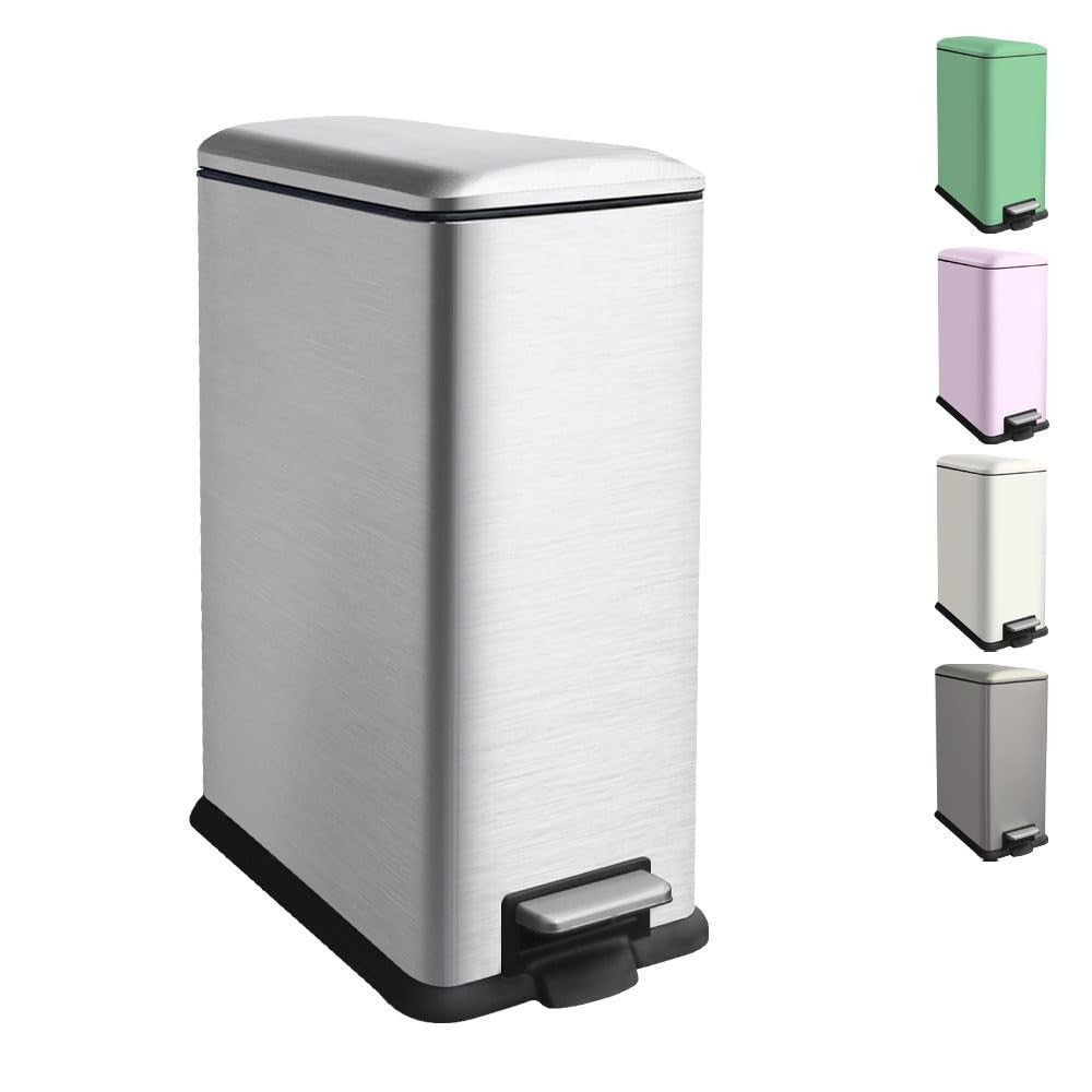 45L Stainless Steel Kitchen Pedal Bin Soft Close Lid Silver