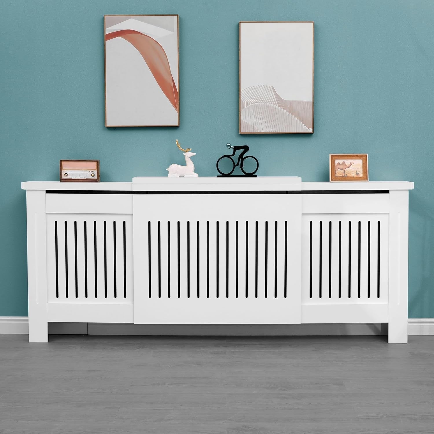 Adjustable White Radiator Cover MDF Slatted Cabinet – Modern Design