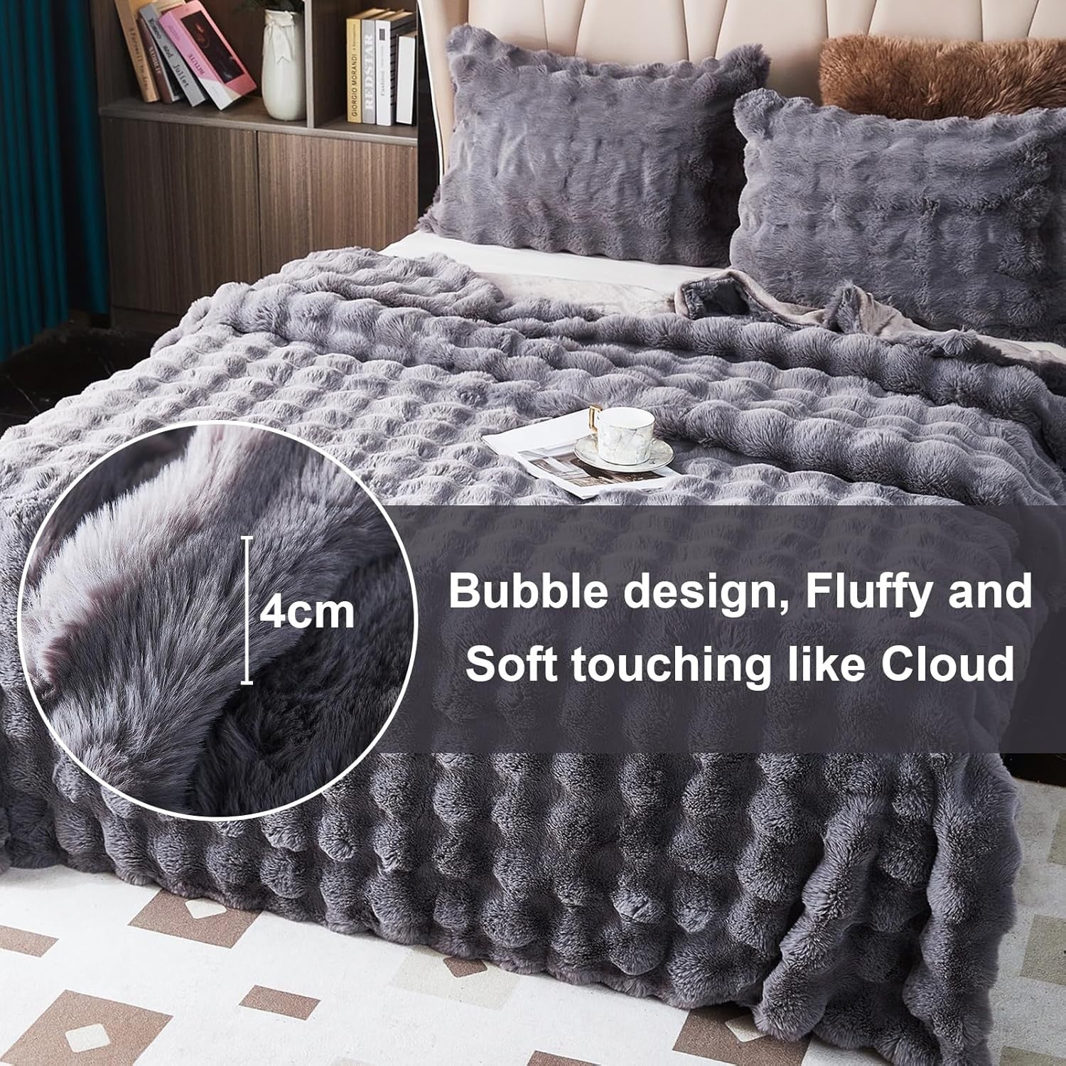 Luxury Thick Plush Fleece Throw Blanket Soft Warm Sofa Bed Dark Grey 100x160cm