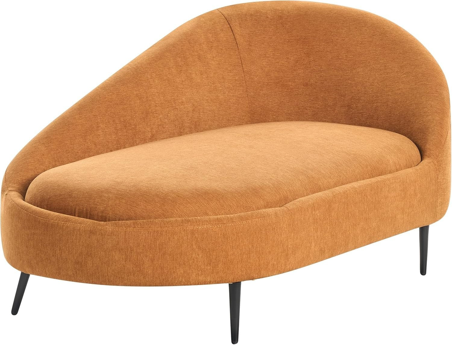 Modern Right Hand Orange Fabric Chaise Lounge Soft Upholstery Metal Legs
