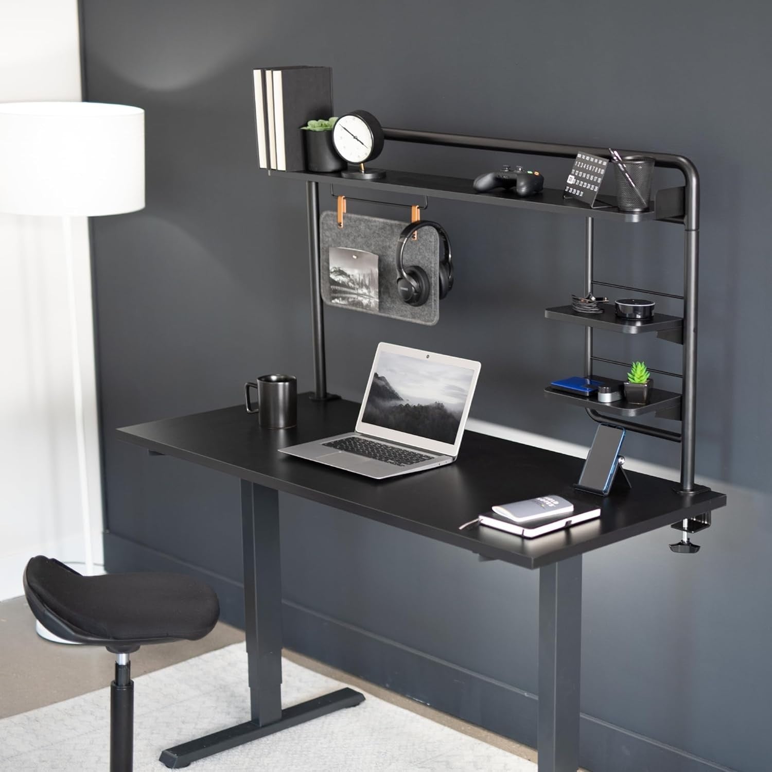 Clamp-On Desktop Shelving System 127cm Multi-Tier Desk Organizer Black