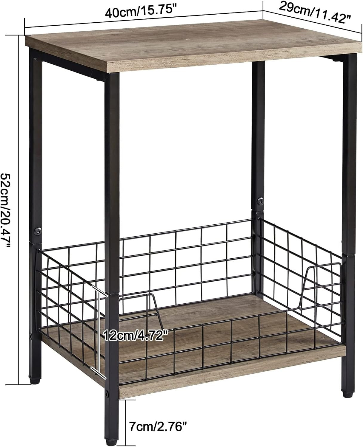 Set of 2 Industrial Side Tables with Storage Rack – Nightstands 40x29x52cm
