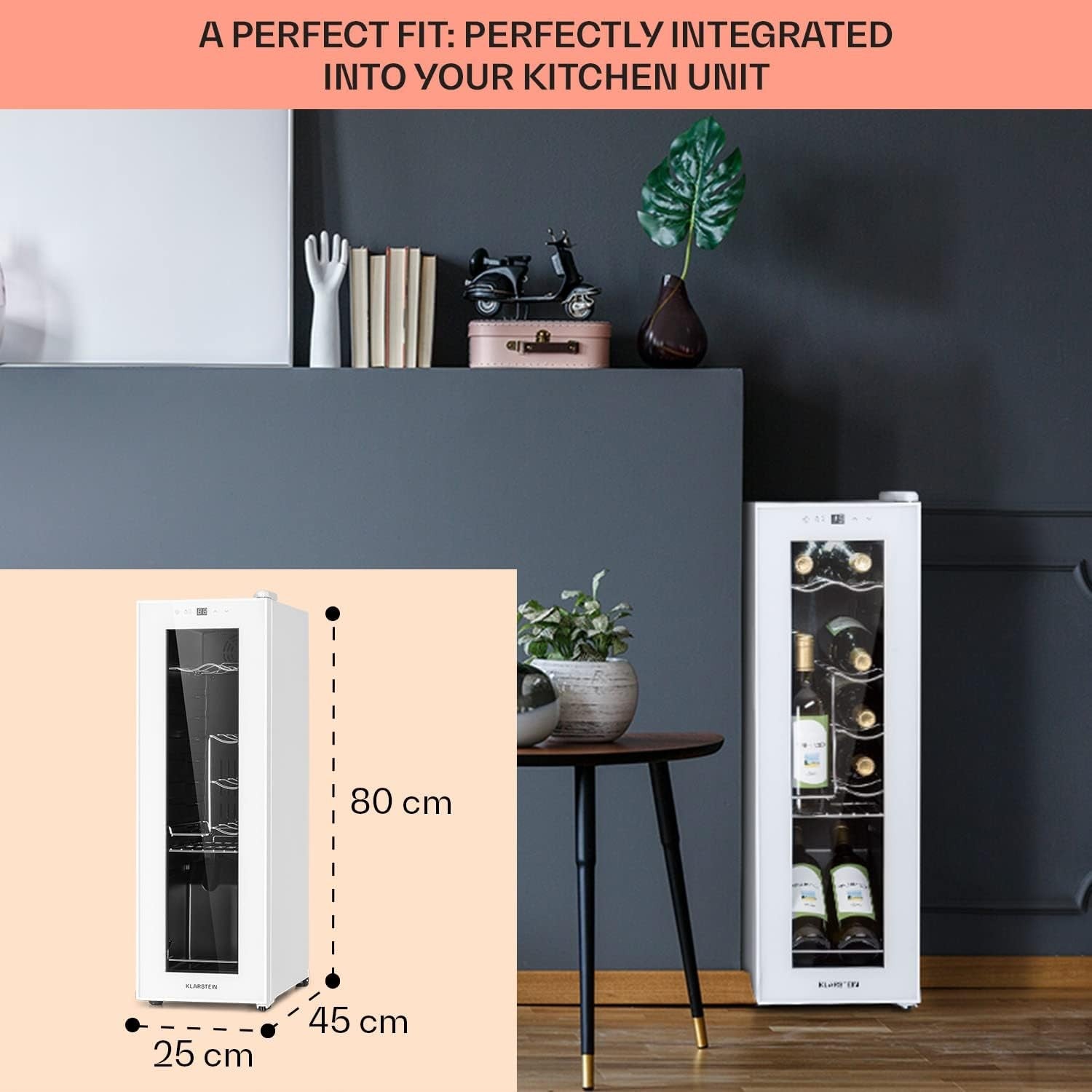 Wine Cooler Fridge 12 Bottle Slim Glass Door Single Zone Freestanding White