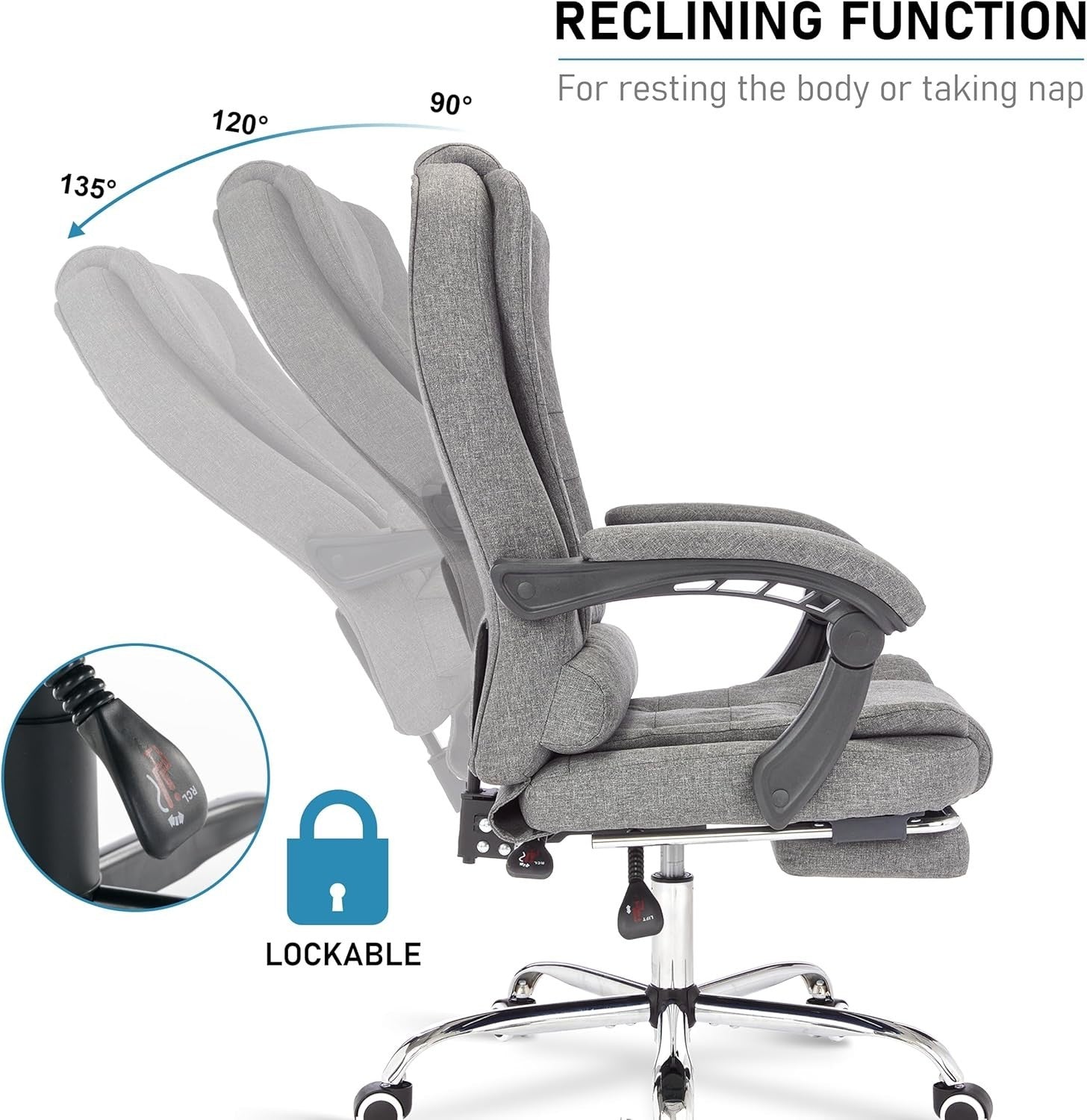 Executive Ergonomic Office Chair Recliner High Back Lumbar Support Padded Armres