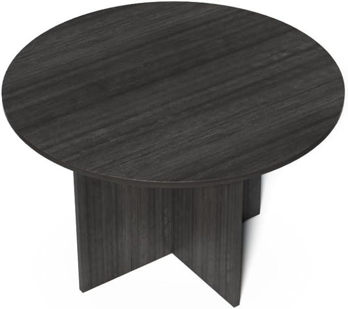 Grey Oak Round Meeting Table 100cm Modern Office Desk Compact Workspace