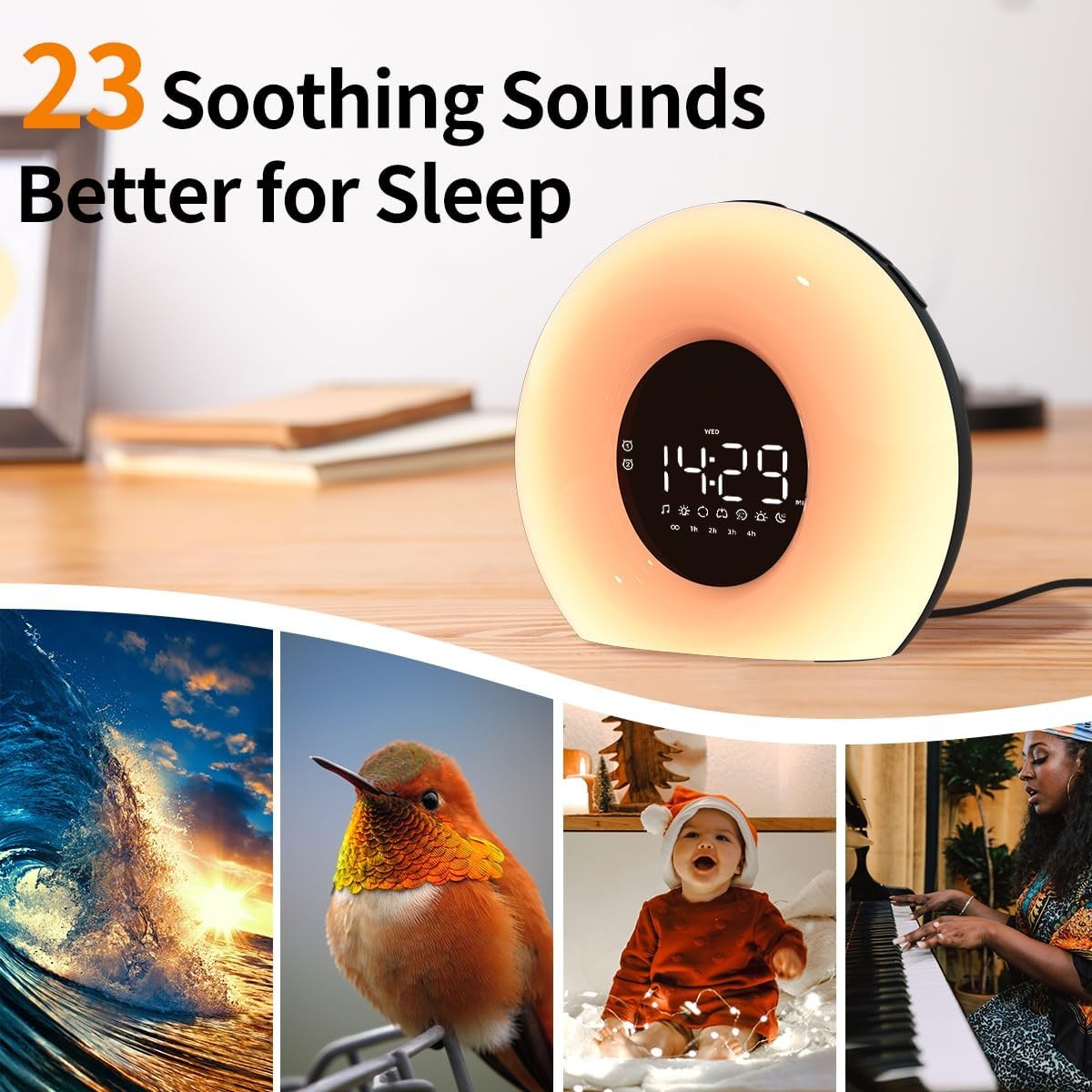 Sunrise Wake Up Alarm Clock Black Sleep Aid Night Light Dual Alarm