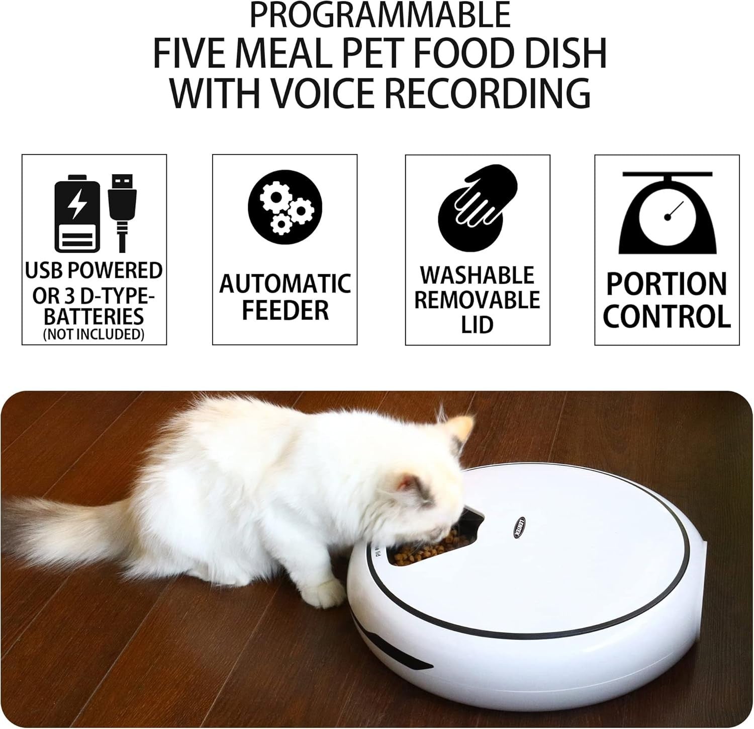 Smart Automatic Pet Feeder 5 Meal WiFi Camera Voice Control Bowl