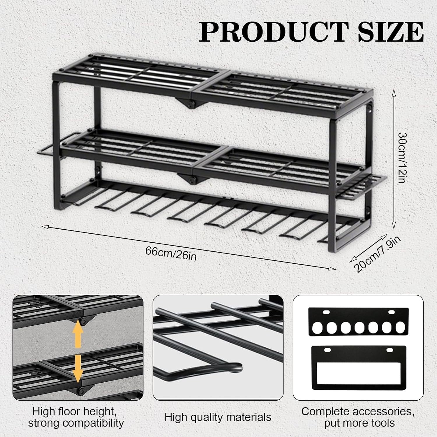 Wall Mount Power Tool Organizer 7 Drill Holders 3 Layers – 150Lbs Load