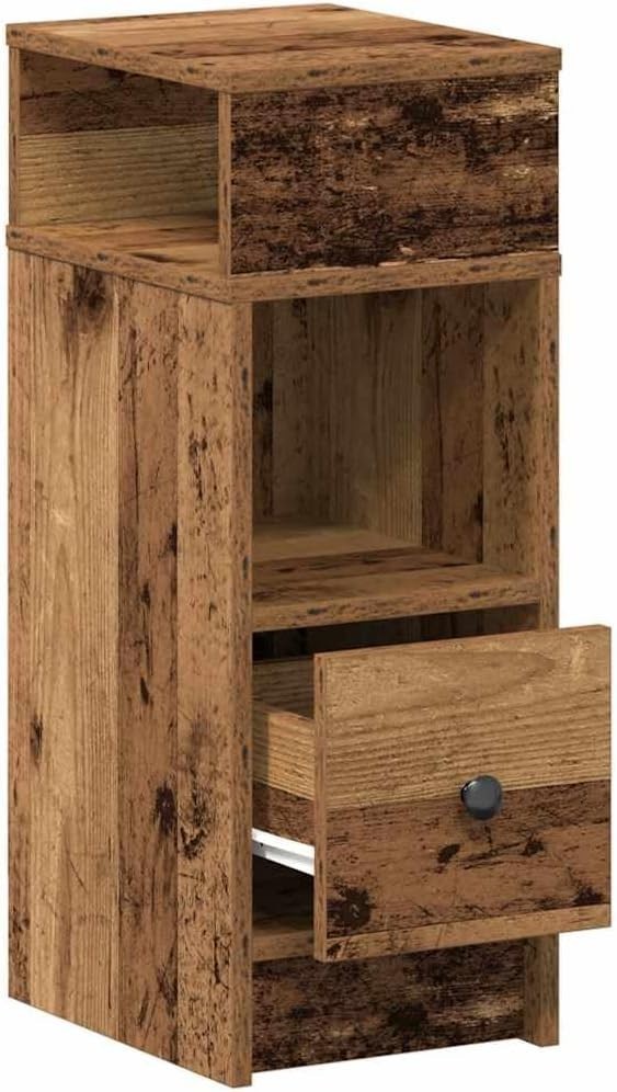 Set of 2 Rustic Wood Bedside Tables with Drawer & Shelves | Vintage Nightstands