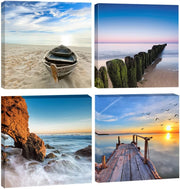 Large Seascape Canvas Wall Art 4 Panel Beach Ocean Prints