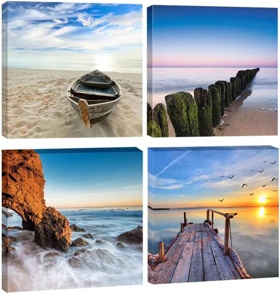 Large Seascape Canvas Wall Art 4 Panel Beach Ocean Prints