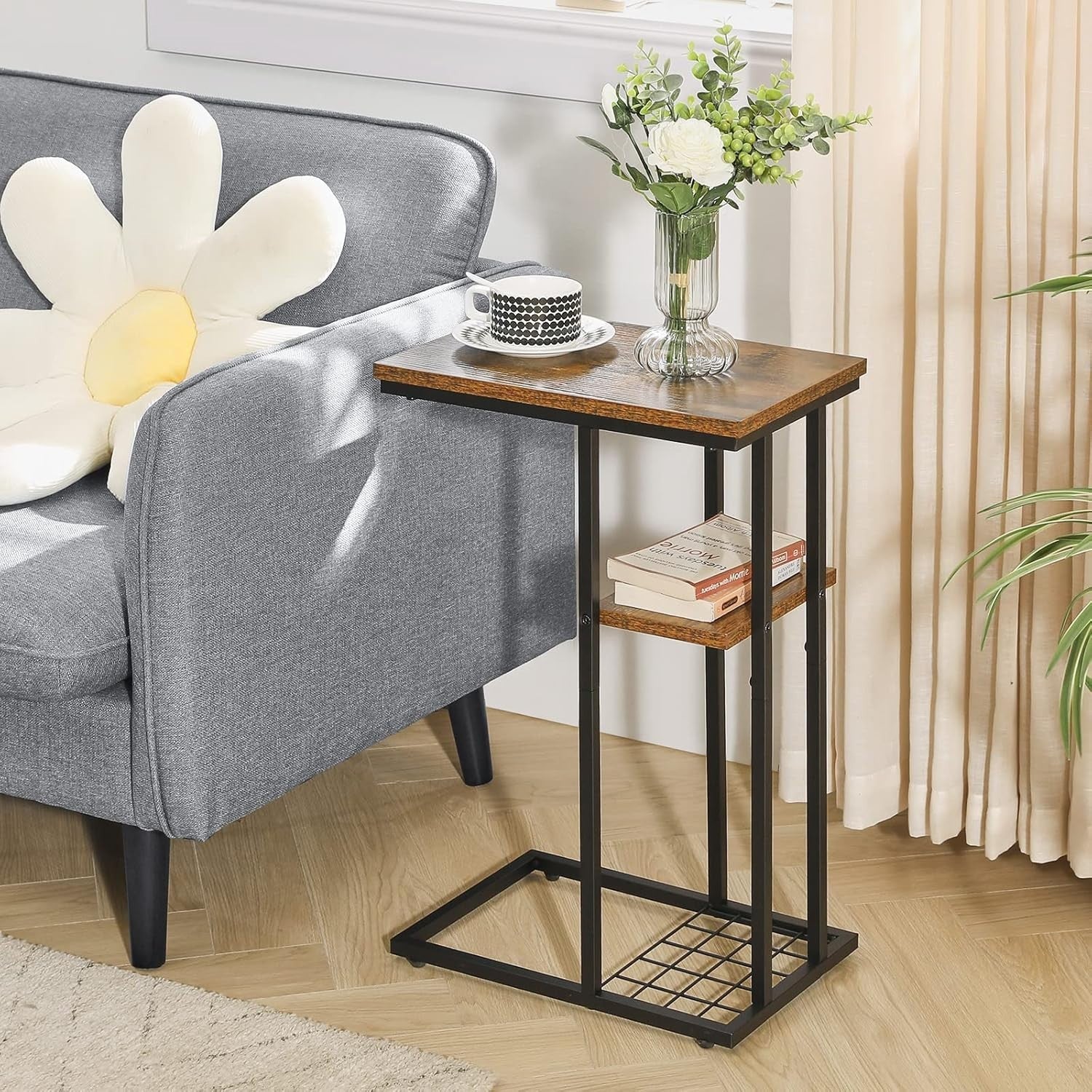 C-Shaped Side Table Snack Table for Small Spaces – Industrial Metal Desk