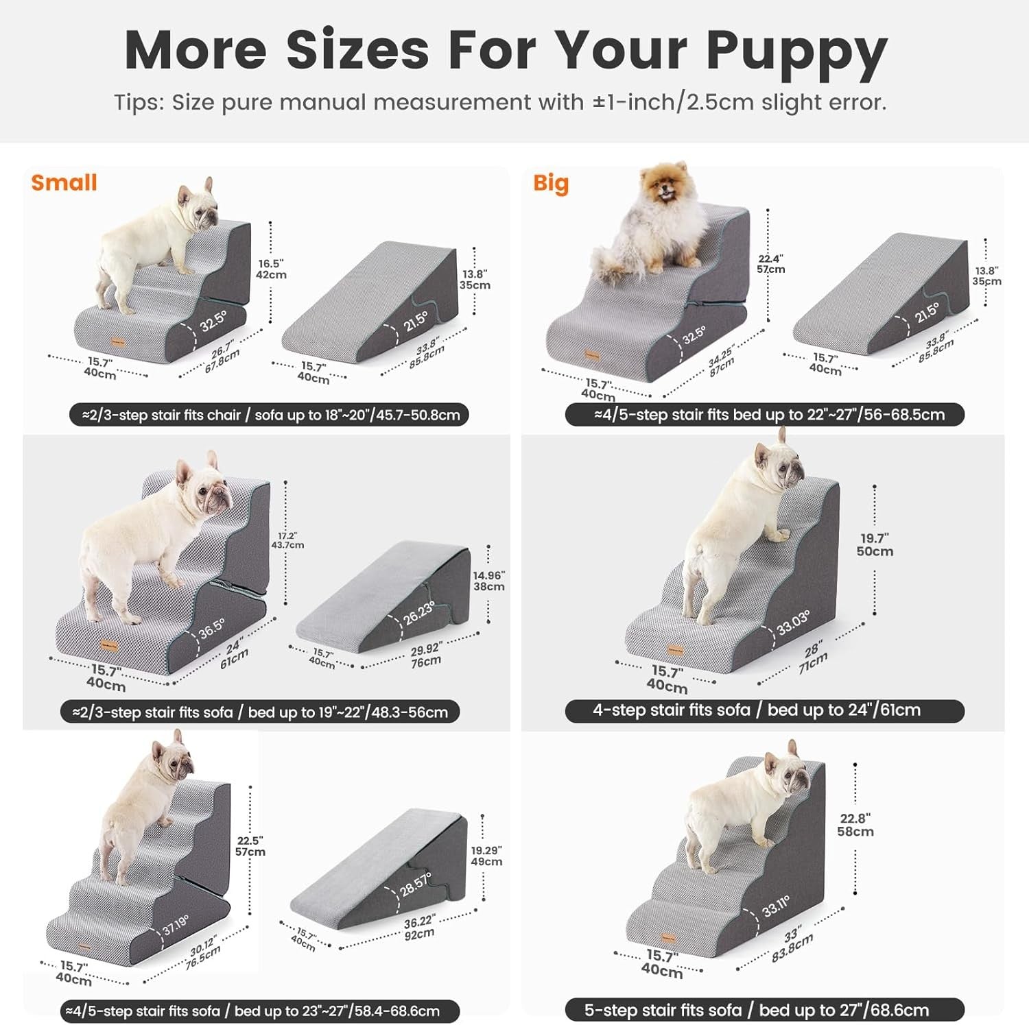 Adjustable 4 Step Dog Stairs Pet Ramp Non Slip Washable Grey