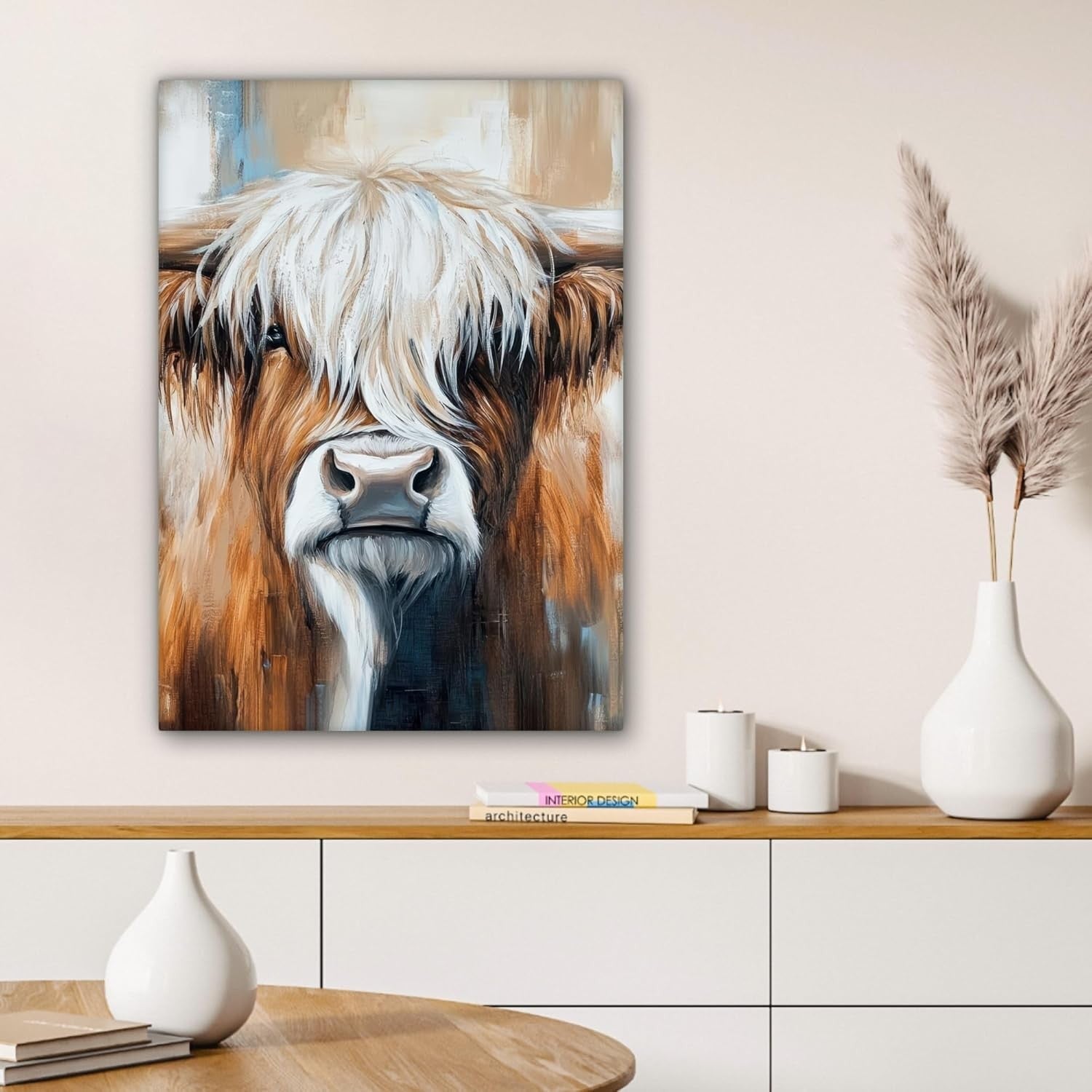 Highland Cow Canvas Wall Art 50x70cm Framed Rustic Farm Decor
