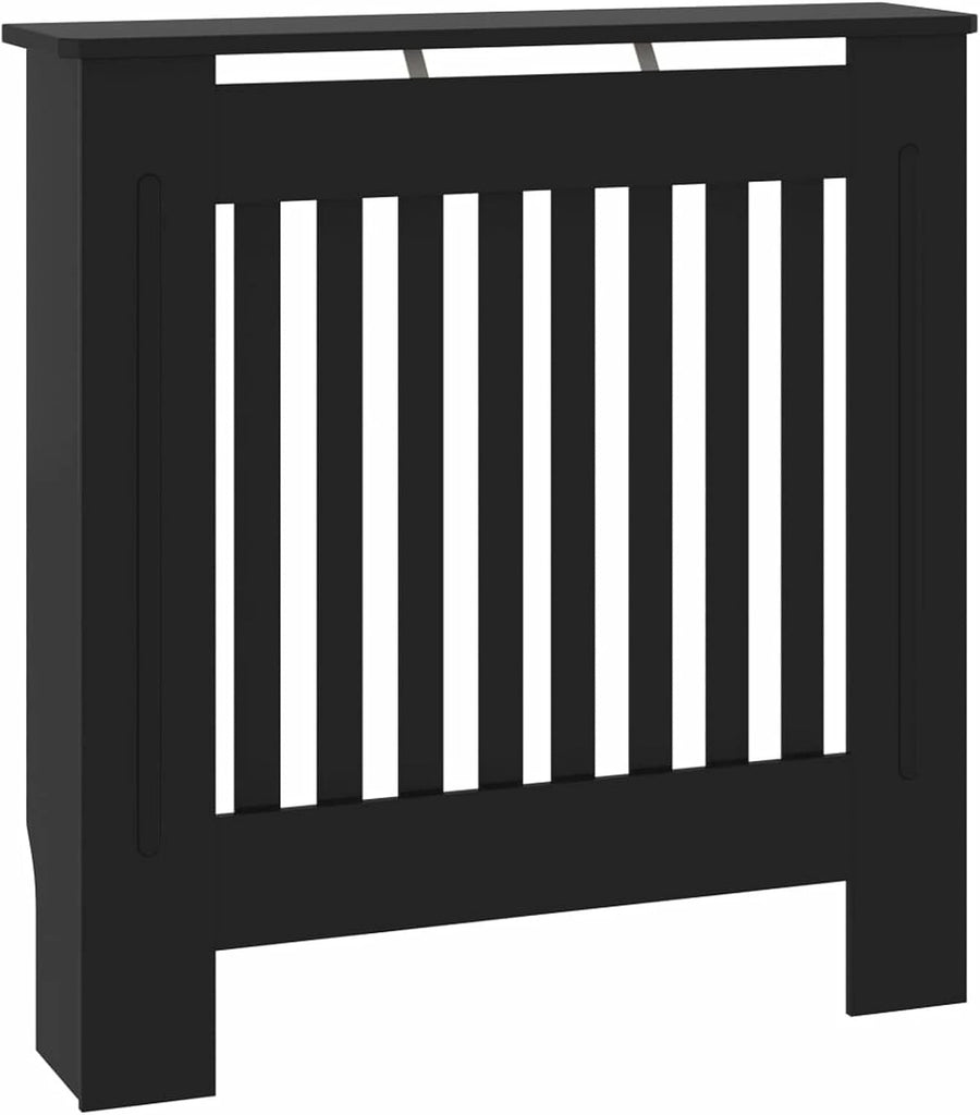 Black Radiator Cover 78x19x81.5cm Modern Slatted Design | MDF Wood Cabinet