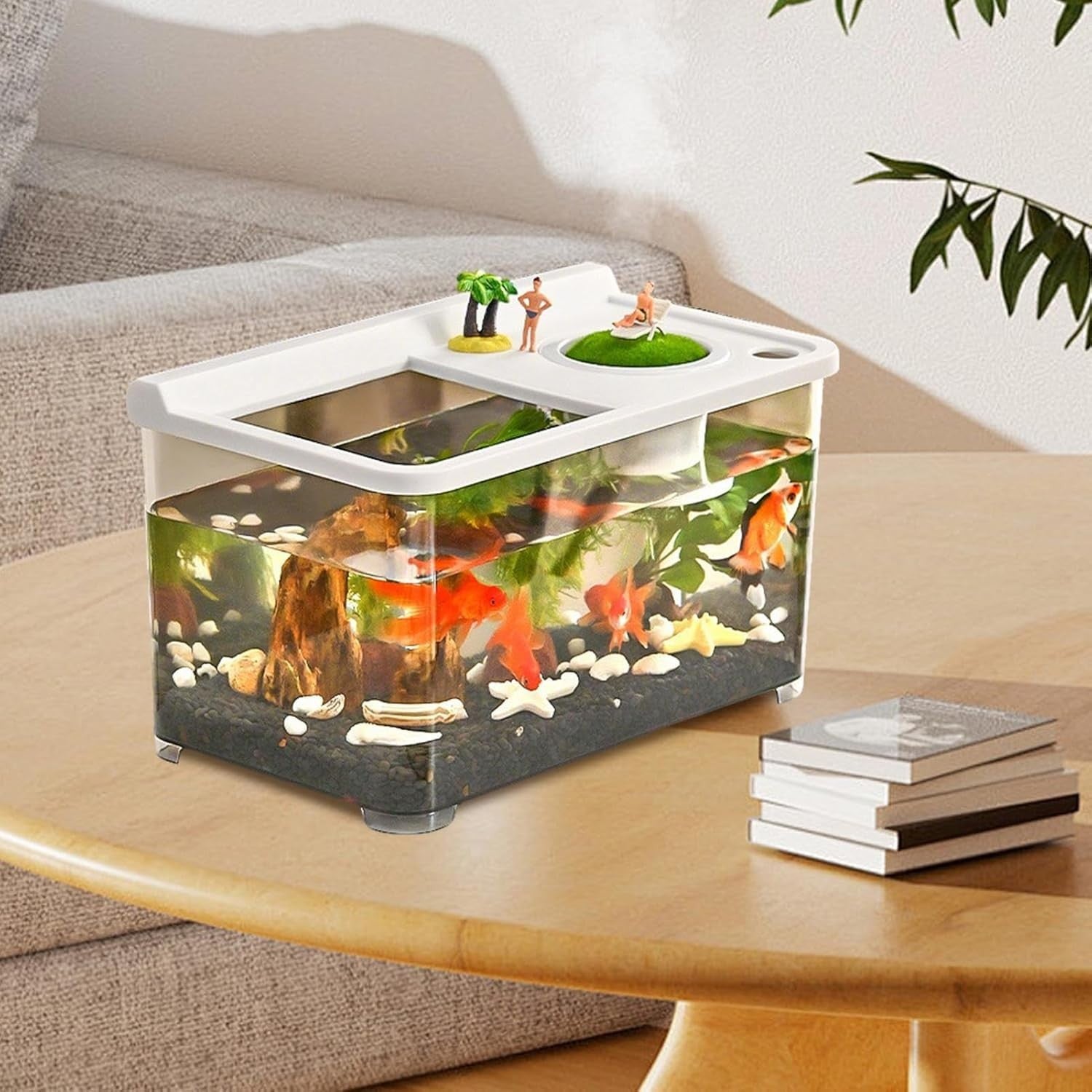 Betta Fish Tank 3-Color LED Aquarium 360° Viewing Desk Living Room
