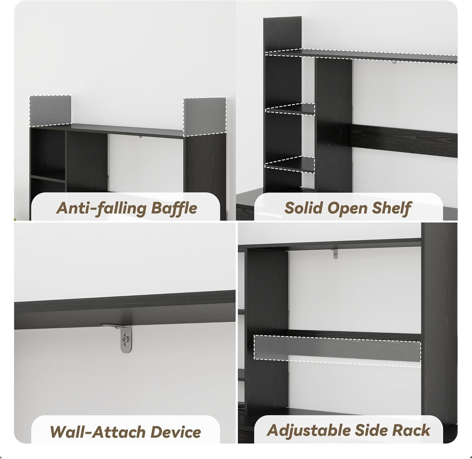 37.4" Desk Hutch Shelf Black | 3-Tier Desktop Bookshelf Organizer for Monitor