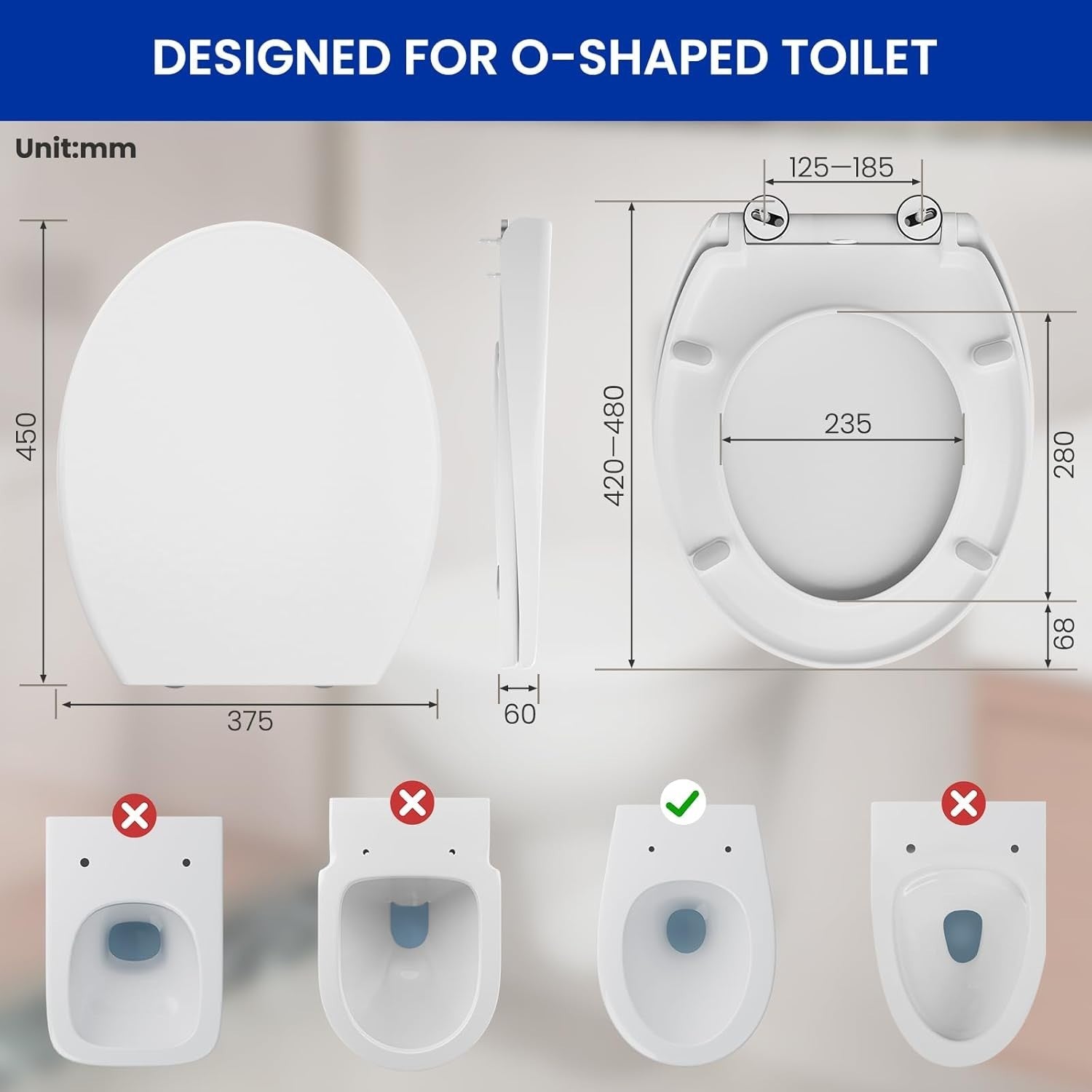 Luxury O Shape Soft Close Toilet Seat White Quick Release Heavy Duty 45x37.5cm