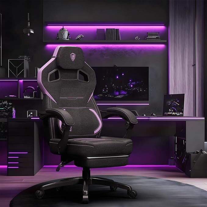 Dowinx Fabric Gaming Chair w/ Footrest Large Black/Purple