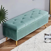 Modern Velvet Storage Bench Ottoman With Storage and Gold Legs for Bedroom