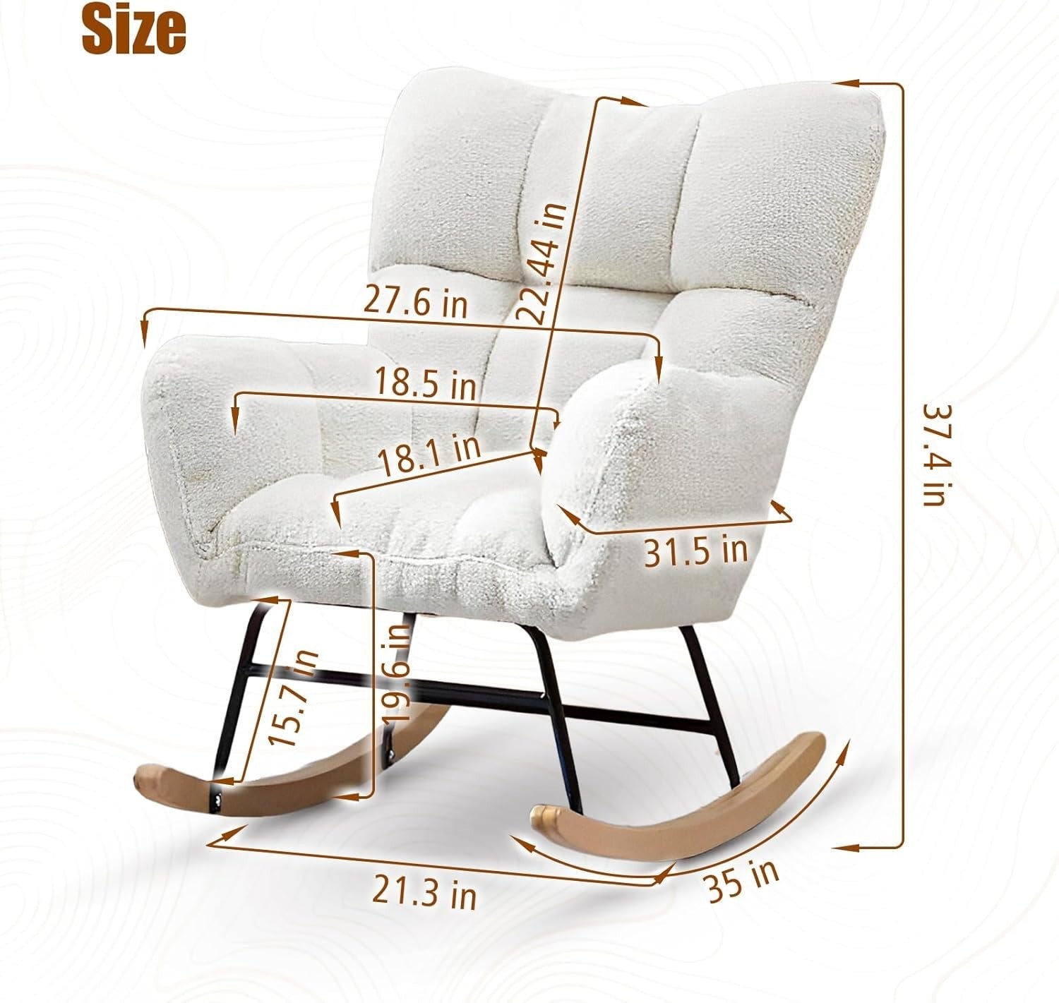 Beige Rocking Chair Soft Lounge Armchair 450lbs Support, Comfy & Sturdy