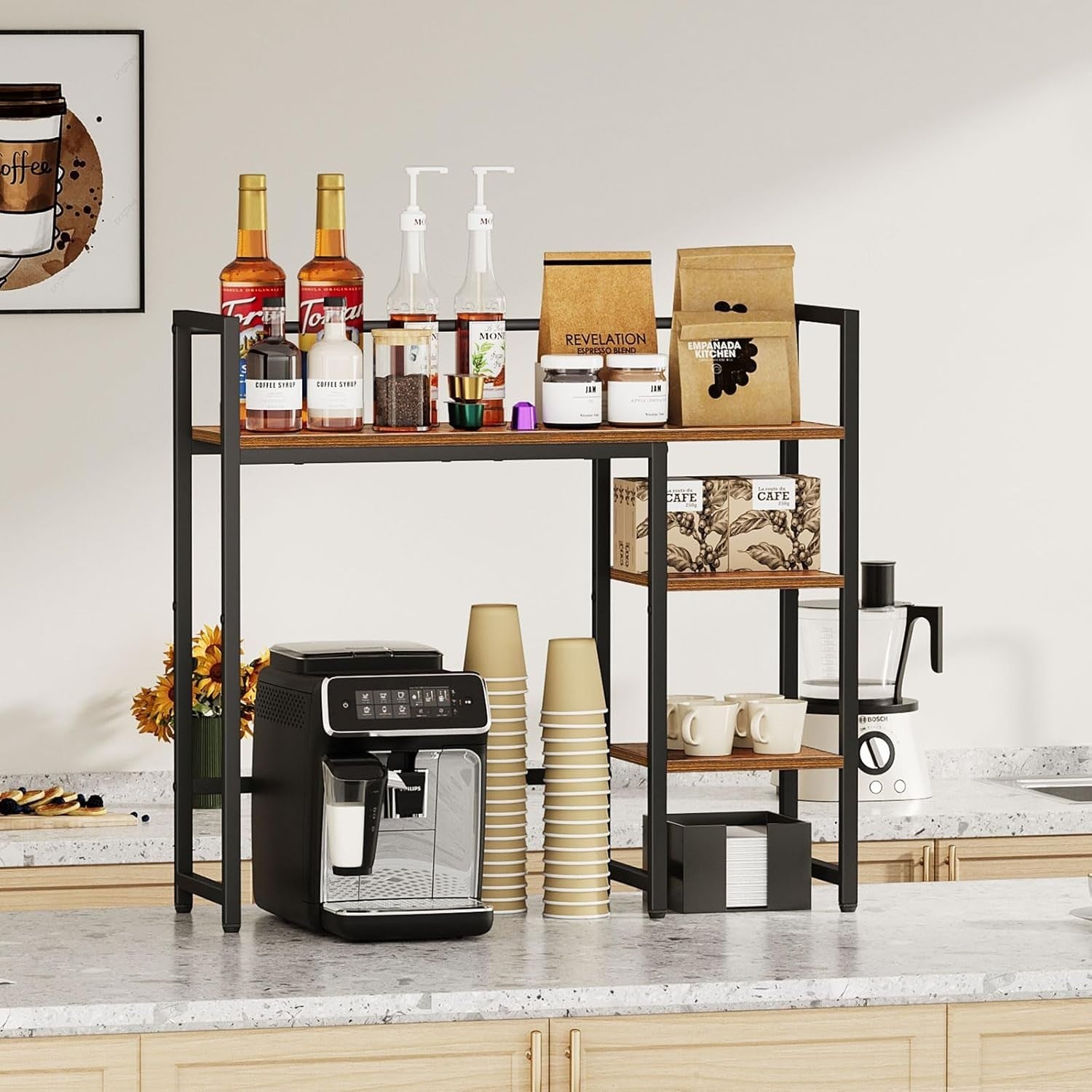 31.9" Desk Hutch Shelf Rustic Brown | 4-Tier Desktop Organizer Rack for Monitor