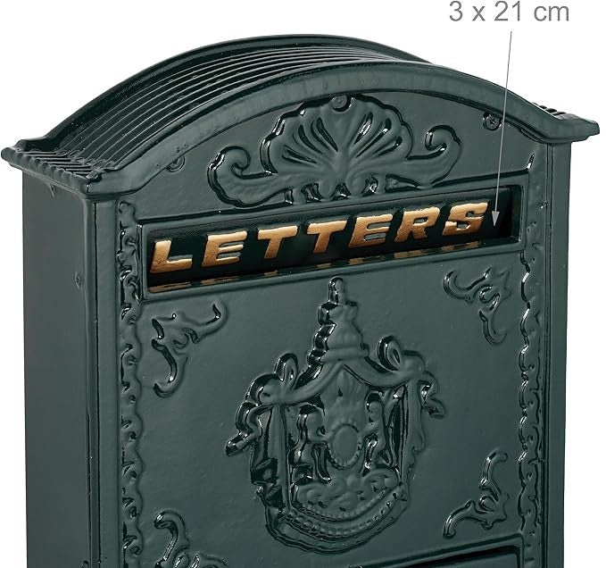 Vintage Wall Mounted Letterbox Green Gold | Lockable A4 Post Box Iron Aluminium