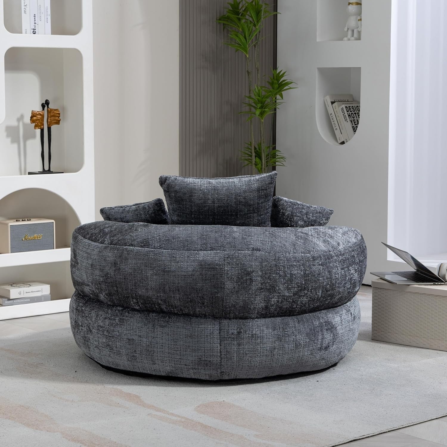 Giant Grey Memory Foam Bean Bag Sofa Chair w/ Cushions – Adult Gaming Lounger