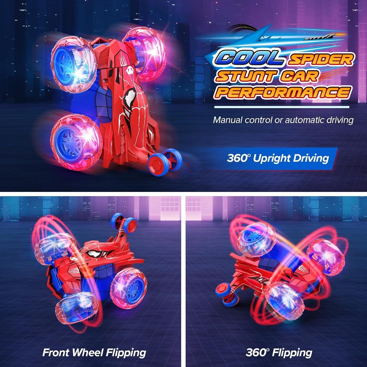 Monster Truck RC Car for Kids 3-10, LED Light Remote Control Toy Gift