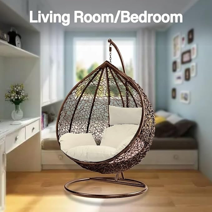 Hanging Rattan Egg Chair Swing Seat Hammock w/ Cushions Indoor Outdoor Garden