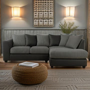 Grey L Shape Corner Sofa 4 Seater – Jumbo Cord + Leather Left Hand Couch