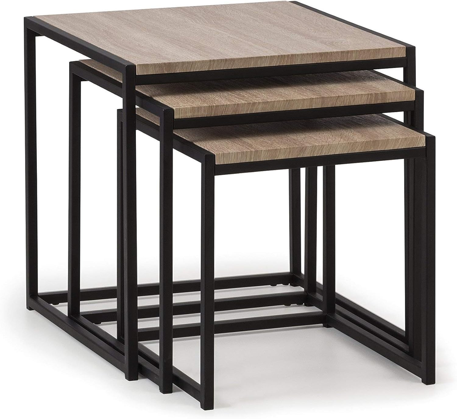 Space-Saving Nesting Side Tables Set of 3 Black & Oak Compact End Table Home